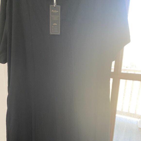 NWT BlkMidi Lgth Sz 2x Sht Sleeve Rou Neck Lg Poc Lt Weight Slimming Lines - Picture 2 of 7